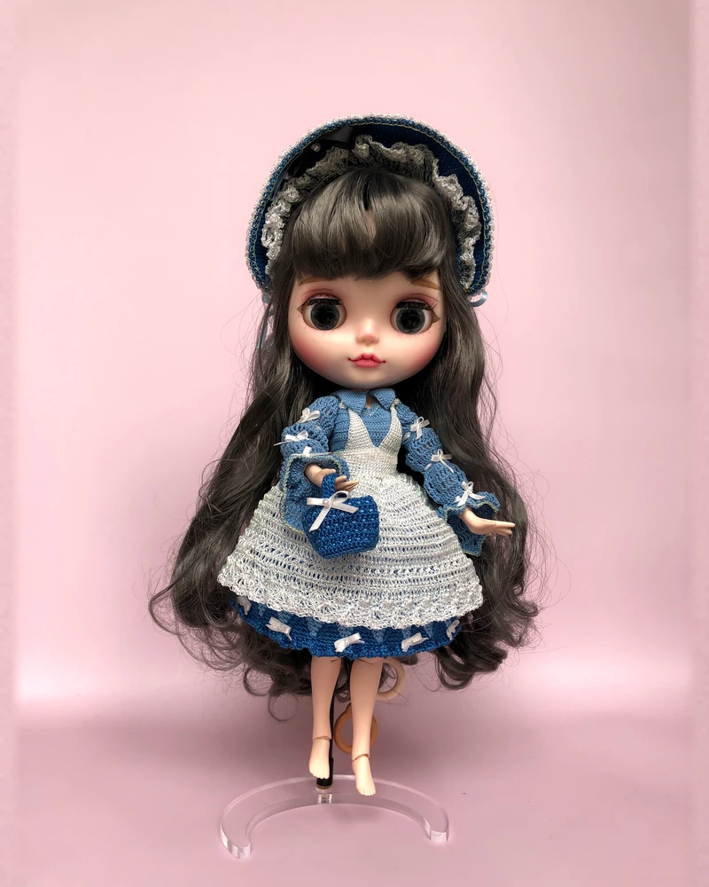 Blue Doll Dress & Bonnet