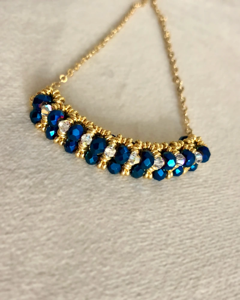 Blue & Gold Beaded Necklace