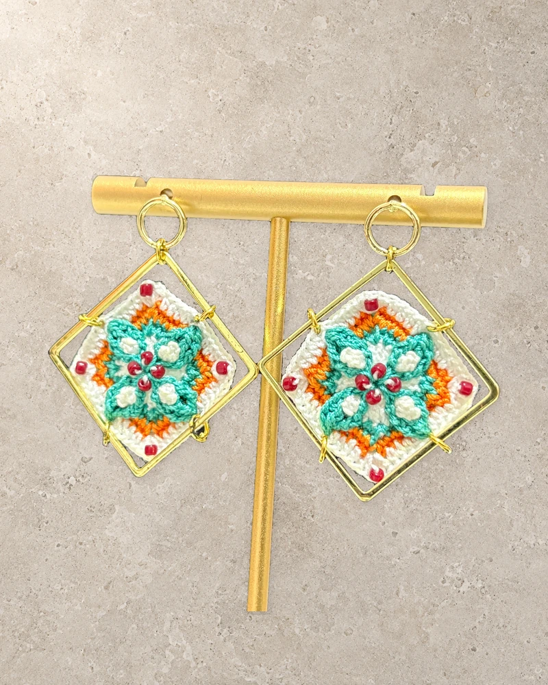 Diamond-frame Floral Earrings