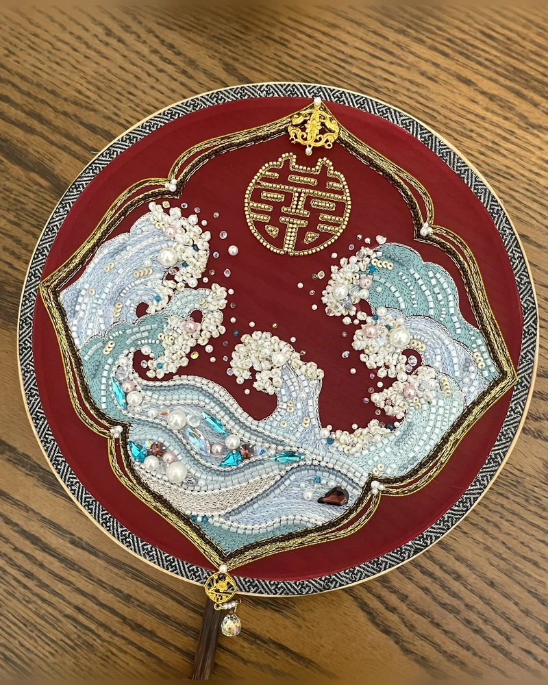 Twin Fish Embroidered Fan