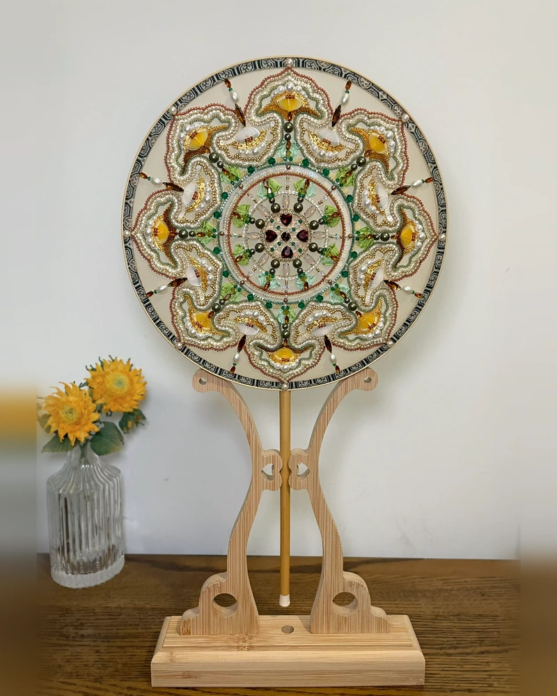 Gold & Green Beaded Fan