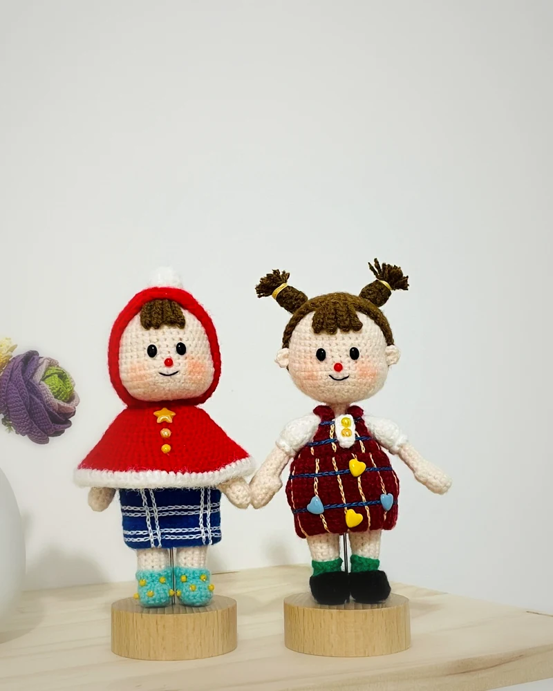 Red Hood & Plaid Dress Doll Duo