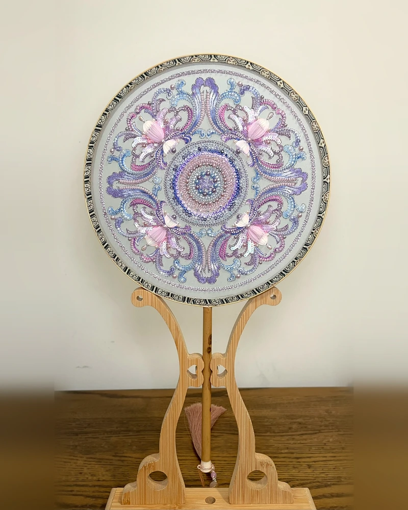Pink & Lavender Embroidered Fan