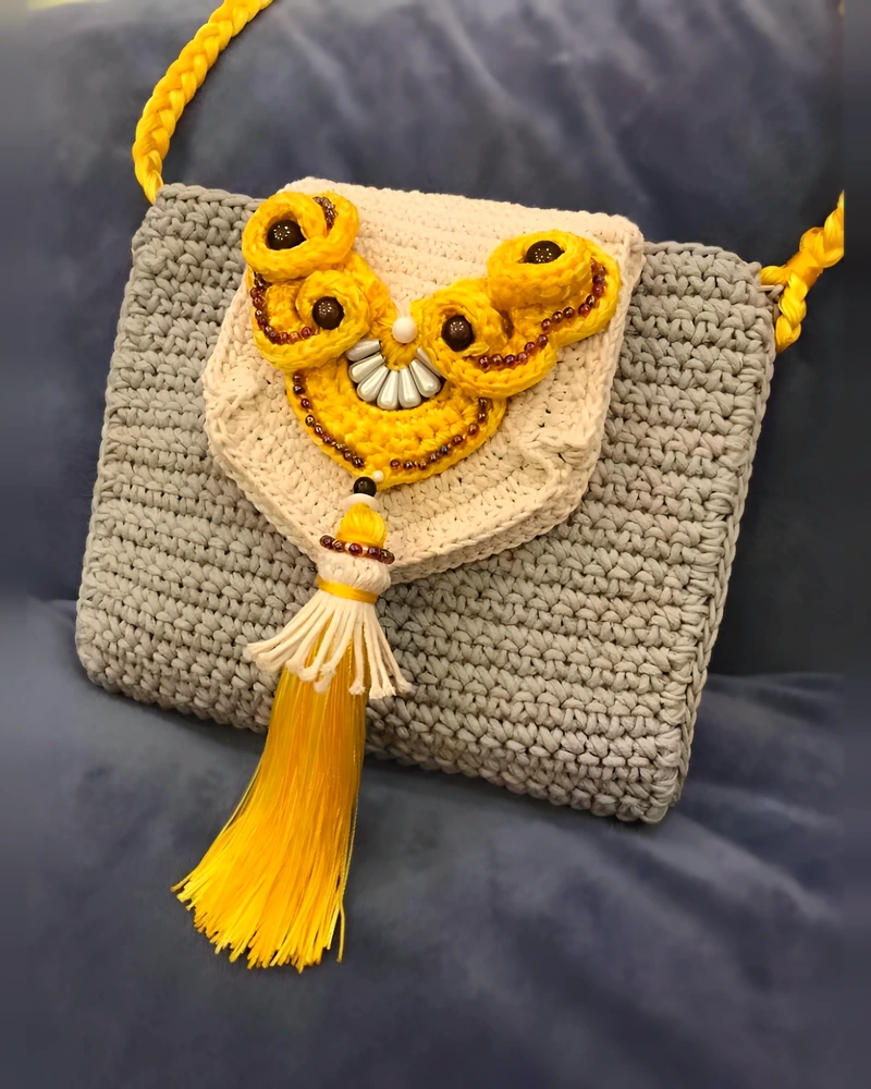 Yellow-accent Tassel Bag